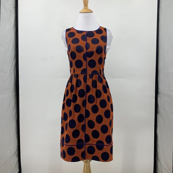 Anthropologie Maeve Dress Womens 4 Orange Black Polka Dot Cross Back Lined - Picture 2 of 15